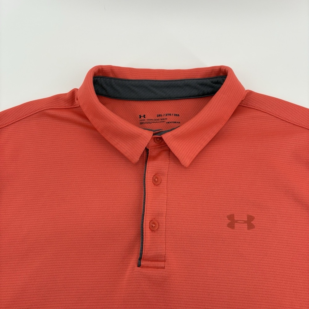 Under Armour Polo‎ Shirt Men's 2XL Orange Loose Fit Short Sleeve HeatGear